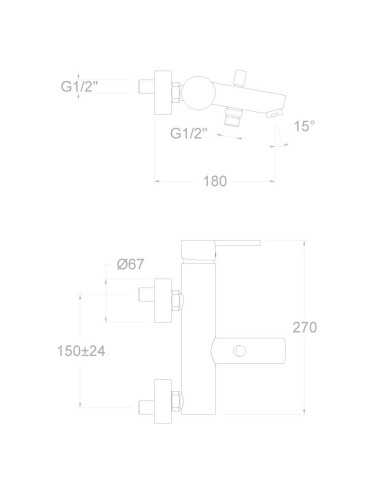 Grifo de baño-ducha DRAKO sin equipo RAMON SOLER. Medidas