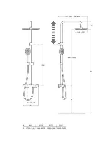Conjunto de ducha termostático EVEN-T SQUARE ROCA (Medidas)