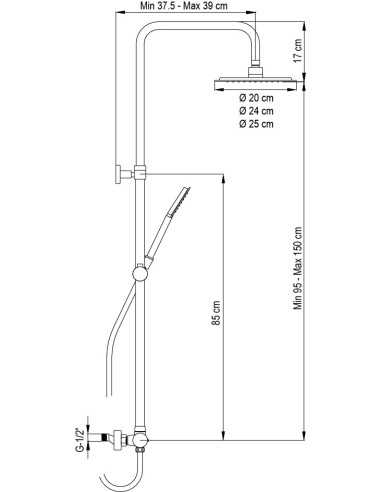 Conjunto de baño-ducha cromo WIND BLUE (Medidas)
