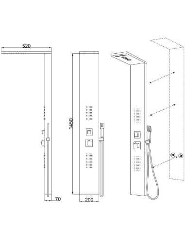 Columna de ducha monomando RIO DUCHA INOX de Aquagrif. (Medidas)